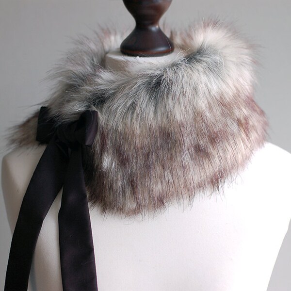 Brown and grey fur collar. Womens fur collar. Fur scarf. Buy fur collar