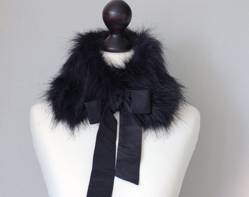 Black faux fur collar. Fur neck warmer. Womens fur collar. Buy faux fur collar image 3