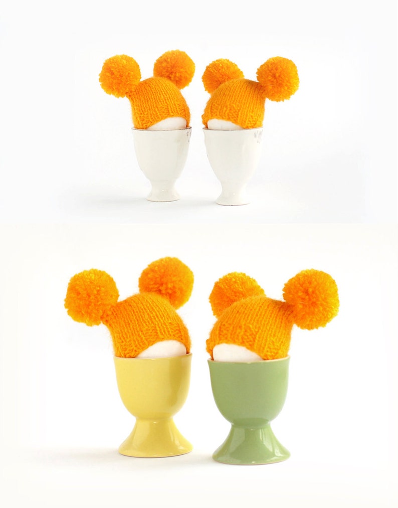 Sunny yellow egg warmers with funny pompoms Easter decoration or small gift. image 2