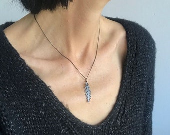 Fern necklace black fern leaf jewelry minimalism modern boho style handmade jewelry by renna deluxe