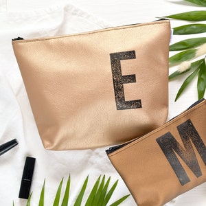 Neceser personalizado COBRE con letra de tu elección, vegano, piel sintética, de renna deluxe