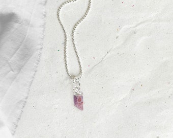 Birthstone JULY necklace silver raw gemstone RUBY, boho style, Birthday Gift, Christmas Gifts, boho jewelery by renna deluxe