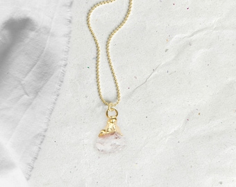 Collana APRIL con pietra portafortuna, pietra preziosa grezza d'oro CLEAR QUARTZ, stile boho, regalo di compleanno, regali di Natale, gioielli boho di renna deluxe