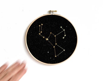 ORION constellation Gold print Wall Art, Great Dog star sign, astrology,  embroidery hoop art, wall decoration art by renna deluxe