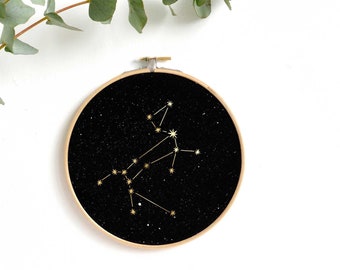 SIRIUS constellation Gold print Wall Art, Great Dog star sign, astrology,  embroidery hoop art, wall decoration art by renna deluxe