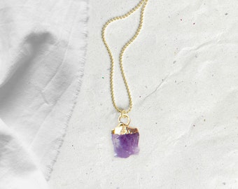 Birthstone FEBRUARY necklace Gold raw gemstone AMETHYST, boho style, Birthday Gift, Christmas Gifts, boho jewelery by renna deluxe