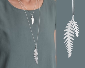 Silver FERN necklace fern leaf jewelry minimalism modern boho style Handmade by renna deluxe