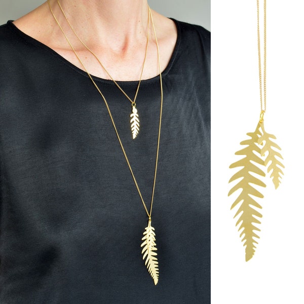 Gold FERN necklace fern leaf jewelry minimalism modern boho style Handmade by renna deluxe