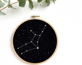 Virgin constellation Gold print, under the stars Wall Art, Zodiac star sign, astrology, embroidery hoop art, decoration art by renna deluxe