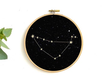 Capricorn constellation Gold print Wall Art, Zodiac star sign, astrology,  embroidery hoop art, wall decoration art by renna deluxe