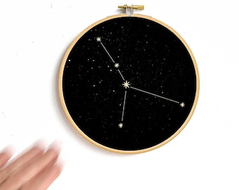 Cancer constellation Gold print Wall Art, Zodiac star sign, astrology,  embroidery hoop art, wall decoration art by renna deluxe