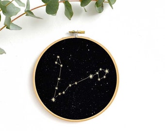Pisces constellation Gold print Wall Art, Zodiac star sign, astrology,  embroidery hoop art, wall decoration art by renna deluxe