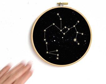 Sagittarius constellation Gold print Wall Art, Zodiac star sign, astrology,  embroidery hoop art, wall decoration art by renna deluxe