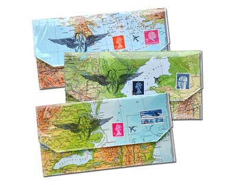 travel wallet for passport tickets map Design handmade from vintage maps by renna deluxe