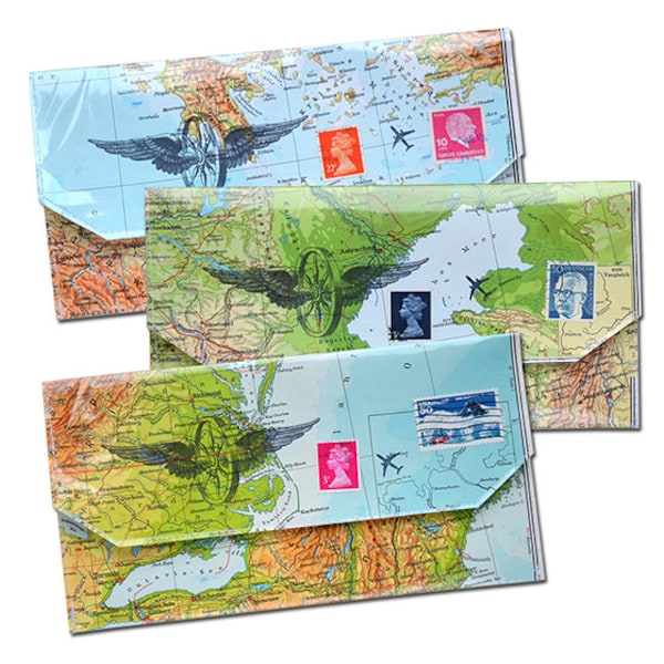 travel wallet for passport tickets map Design handmade from vintage maps by renna deluxe