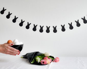 Easter bunny garland made of black paper modern hygge scandi nordic easter Ornaments Spring Hanging Decoration by renna deluxe