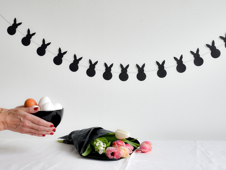 Easter bunny garland vertical made of black paper modern hygge scandi nordic easter Ornaments Spring Hanging Decoration by renna deluxe image 7