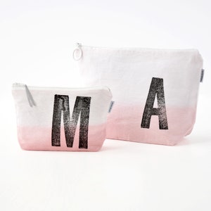 Personalized wash bag dip dyed in PINK rose quartz // initial stamped // monogram of your choice by renna deluxe image 1