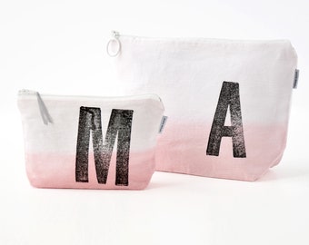 Personalized wash bag dip dyed in PINK rose quartz  // initial stamped // monogram of your choice by renna deluxe