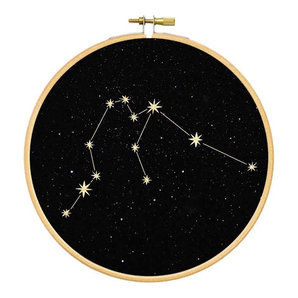 Aquarius constellation Gold print Wall Art, Zodiac star sign, astrology,  embroidery hoop art, valentine's gift, art by renna deluxe