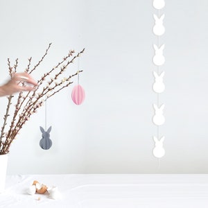 Easter bunny garland vertical made of black paper modern hygge scandi nordic easter Ornaments Spring Hanging Decoration by renna deluxe White