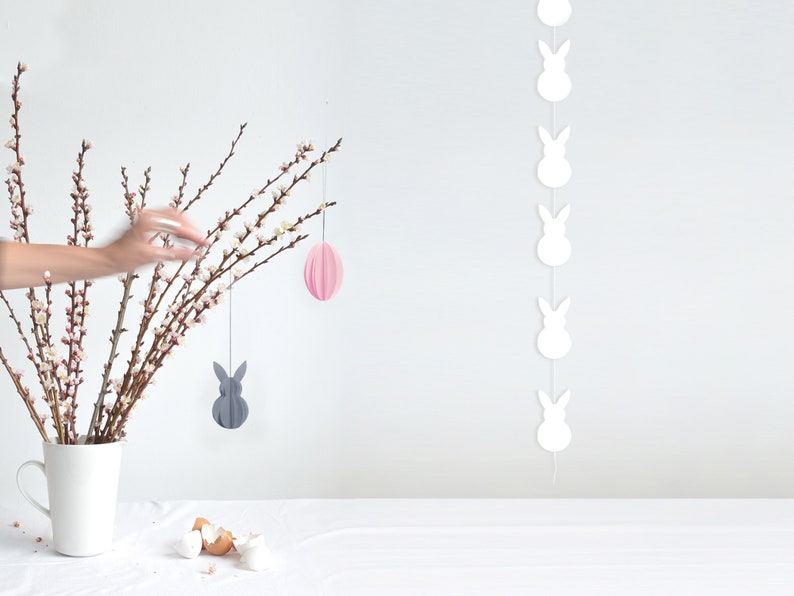 Easter bunny garland vertical made of black paper modern hygge scandi nordic easter Ornaments Spring Hanging Decoration by renna deluxe White