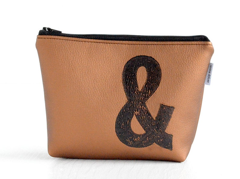 personalised makeup bag in BRONZE stamped with monogram, vegan, by renna deluxe image 6