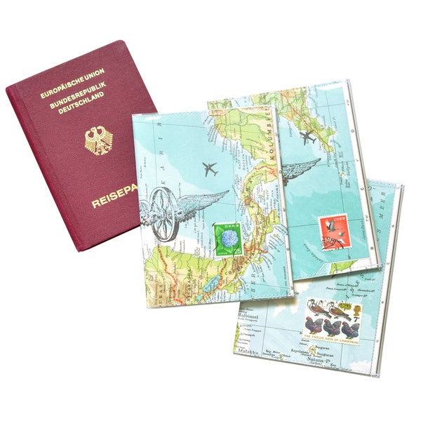 Cubierta de pasaporte hecha de mapas antiguos por renna deluxe