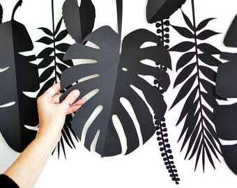 Jungle Tropical paper leaves garland, tropical leaf, paper leaf, party decor, home decor, cut out, 15 leaves package