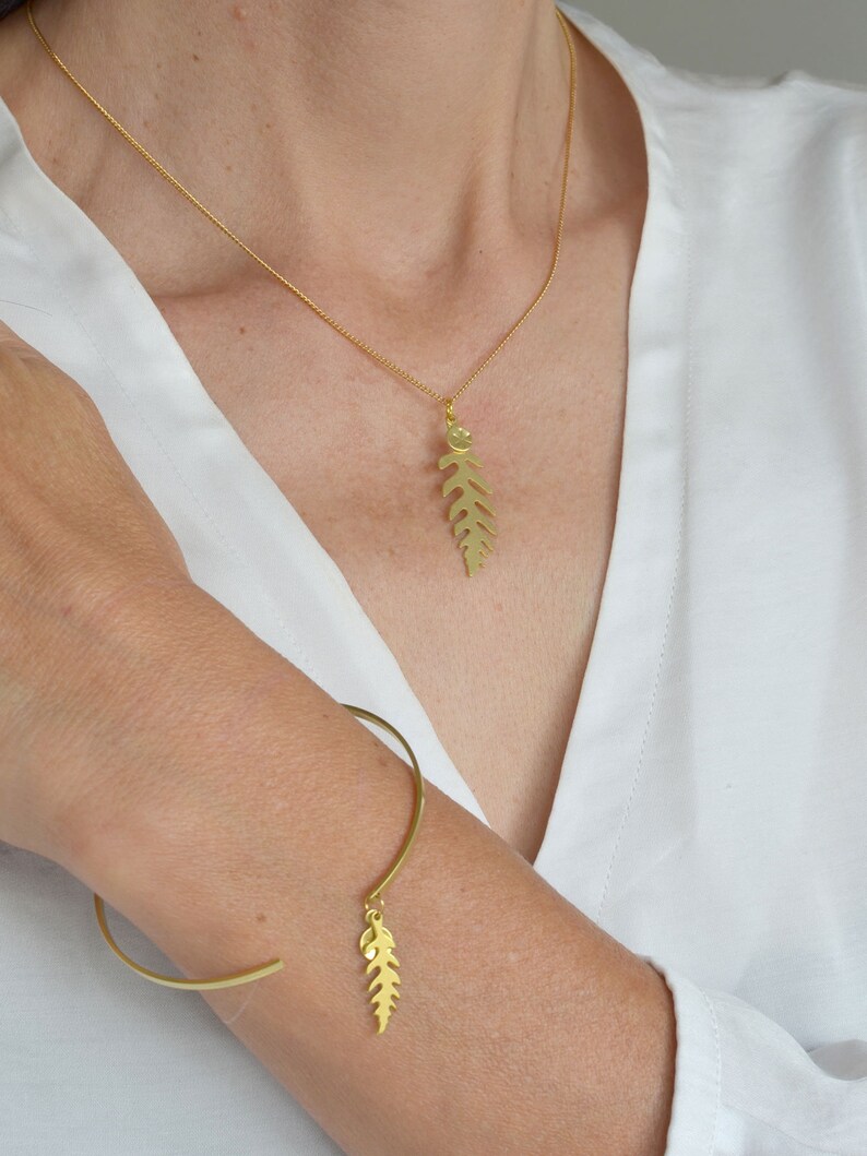 Gold FERN Necklace Fern Leaf Jewelry Minimalism Modern Boho Etsy