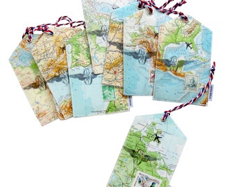 Luggage tag upcycling handmade from vintage maps by renna deluxe