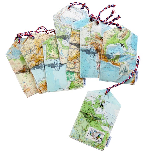 Luggage tag upcycling handmade from vintage maps by renna deluxe