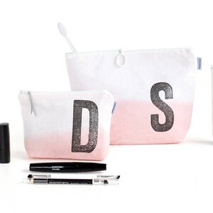 Personalized wash bag dip dyed in PINK rose quartz // initial stamped // monogram of your choice by renna deluxe image 3