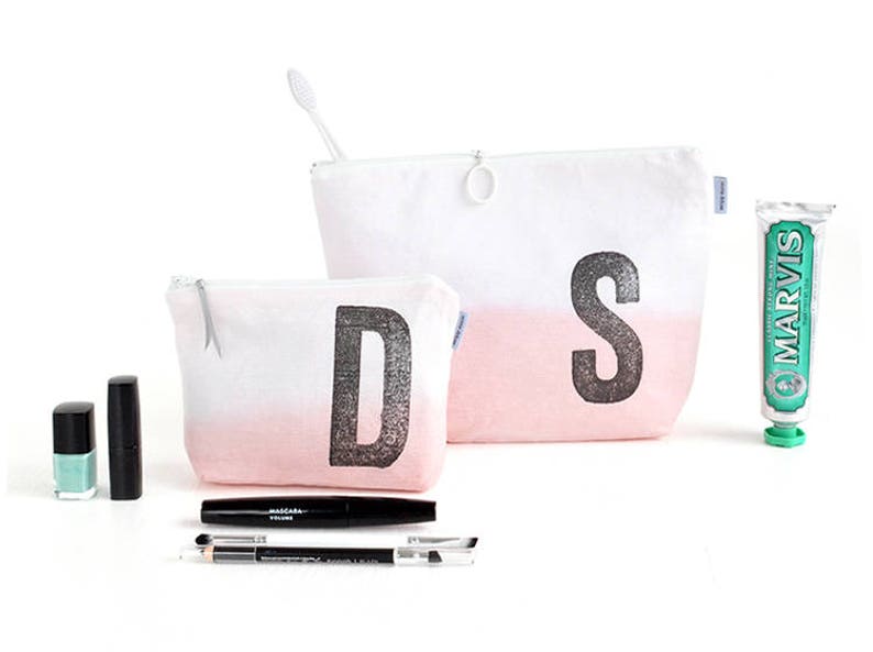 Personalized wash bag dip dyed in PINK rose quartz // initial stamped // monogram of your choice by renna deluxe image 3