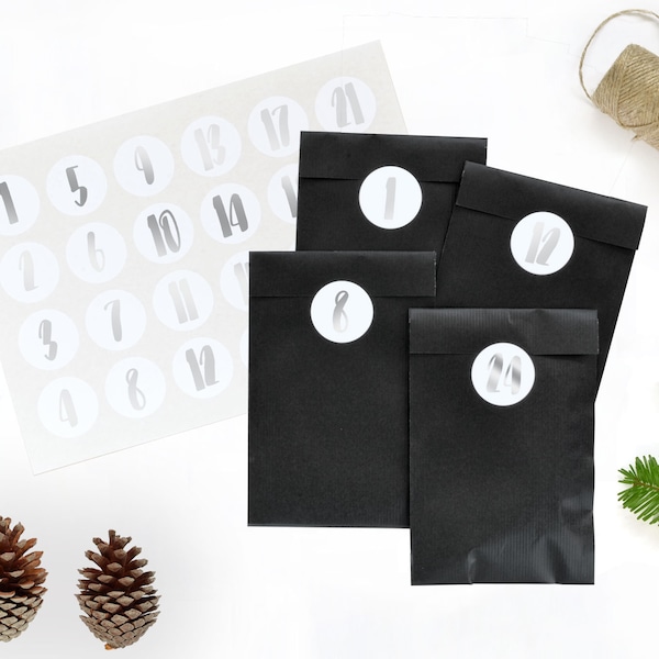 advent calendar BLACK with SILVER metallic in boho hygge style made by renna deluxe