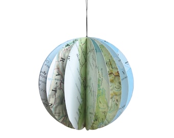 Globe ornament bauble made of vintage maps by renna deluxe