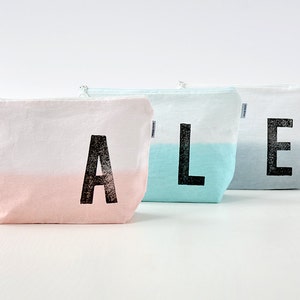 Personalized wash bag dip dyed in PINK rose quartz // initial stamped // monogram of your choice by renna deluxe image 7