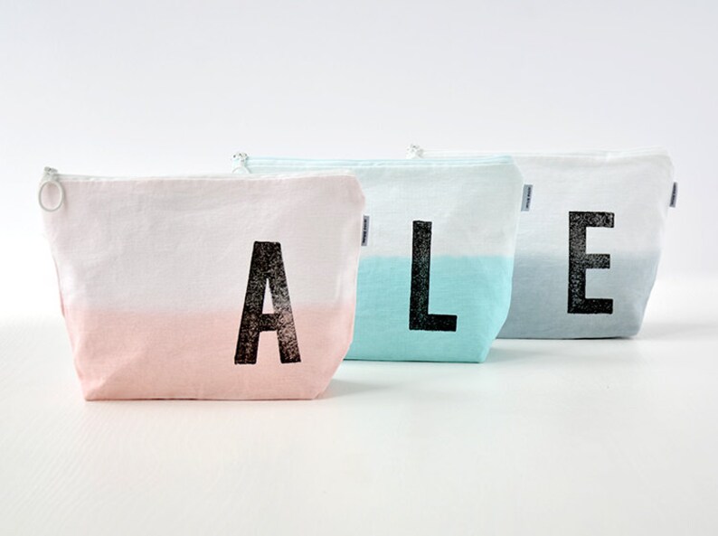 Personalized wash bag dip dyed in PINK rose quartz // initial stamped // monogram of your choice by renna deluxe image 7