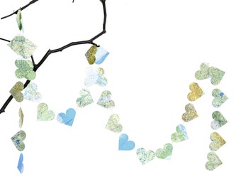 Heart garland paper garland made of vintage maps upcycling and handmade by renna deluxe
