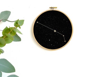 Aries constellation Gold print Wall Art, Zodiac star sign, astrology,  embroidery hoop art, wall decoration art by renna deluxe
