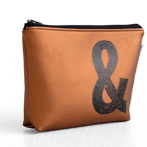 personalised makeup bag in BRONZE stamped with monogram, vegan, by renna deluxe image 1