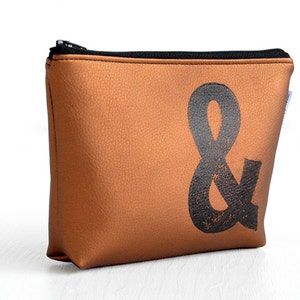 personalised makeup bag in BRONZE stamped with monogram, vegan, by renna deluxe image 1