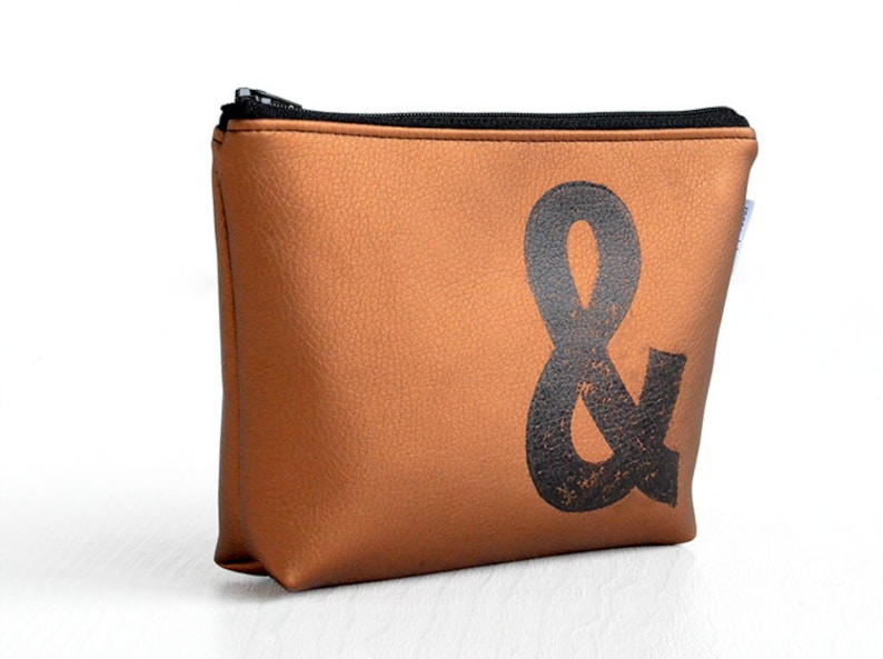 personalised makeup bag in BRONZE stamped with monogram, vegan, by renna deluxe image 1