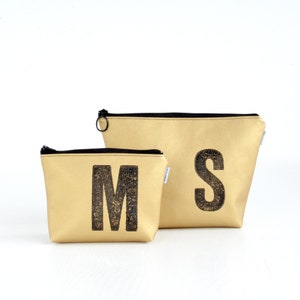 personalised makeup bag in BRONZE stamped with monogram, vegan, by renna deluxe image 8