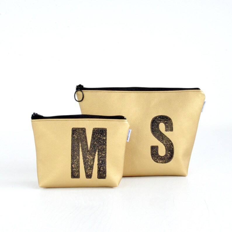 personalised makeup bag in BRONZE stamped with monogram, vegan, by renna deluxe image 8
