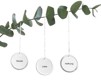 LIEBE GLAUBE HOFFNUNG, set of 3, virtues ornament in German pure and minimal made by renna deluxe