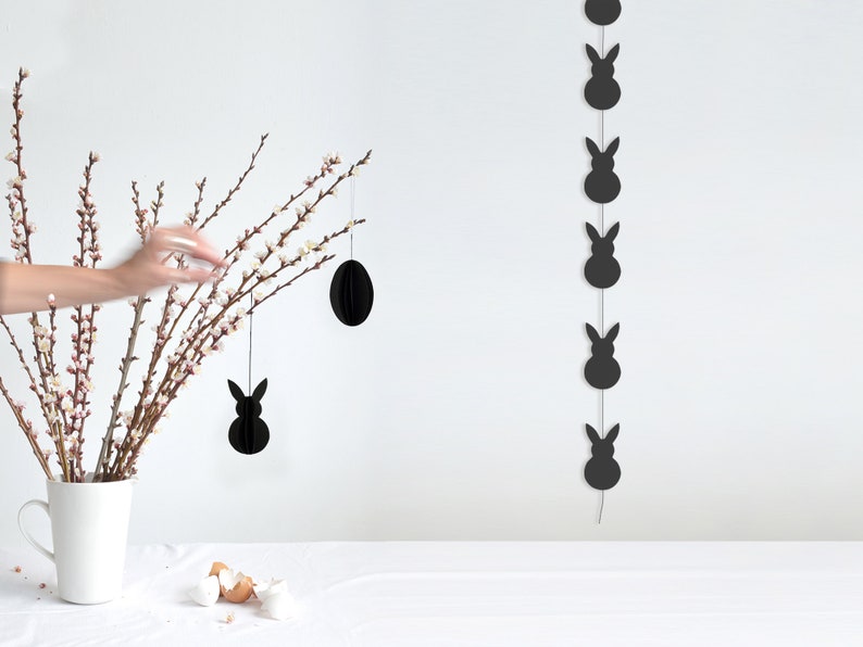 Easter bunny garland vertical made of black paper modern hygge scandi nordic easter Ornaments Spring Hanging Decoration by renna deluxe image 3