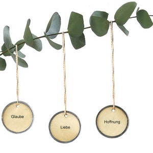 LIEBE GLAUBE HOFFNUNG, set of 3, virtues ornament in German pure and minimal made by renna deluxe Beige