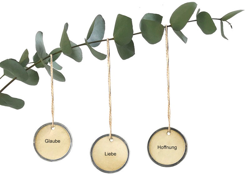 LIEBE GLAUBE HOFFNUNG, set of 3, virtues ornament in German pure and minimal made by renna deluxe Beige
