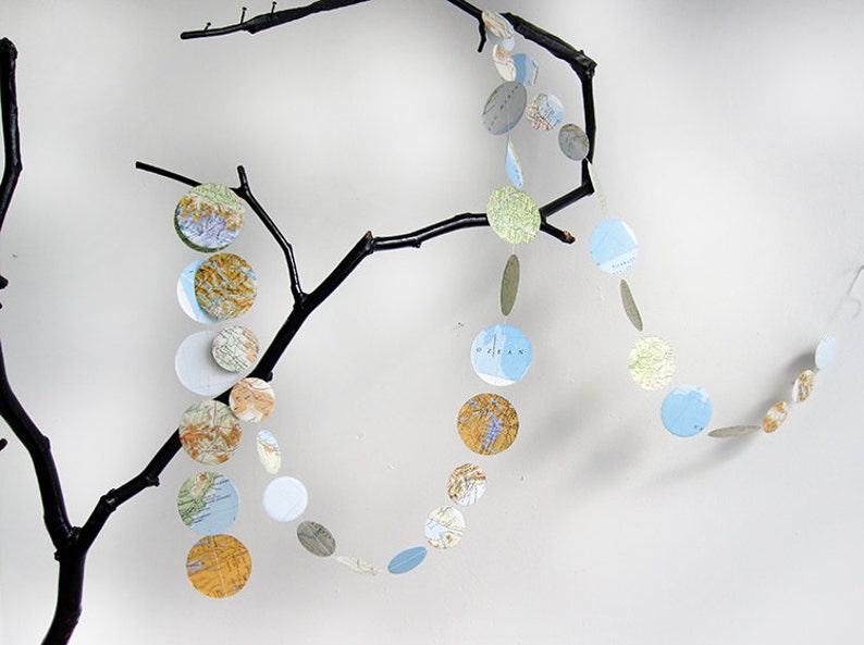 Paper Garland circles Atlas made of vintage maps Upcycling of old book by renna deluxe image 3
